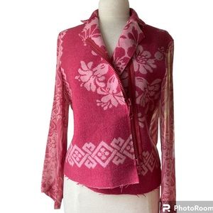 Rundholz asymmetric silk and wool zip up jacket pink size small